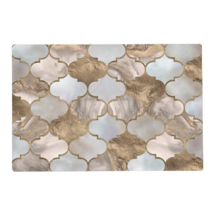 Moroccan trellis White marble and gold Placemat