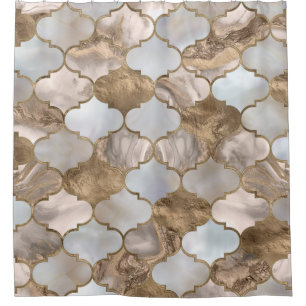 Moroccan trellis White marble and gold Shower Curtain