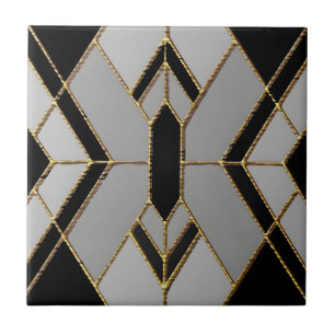 Moroccan trellis White marble and gold Tile