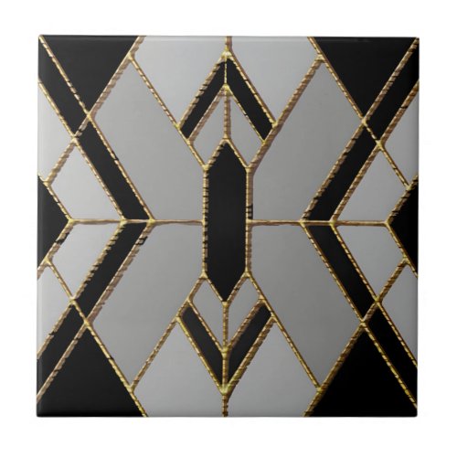 Moroccan trellis White marble and gold Tile 