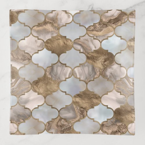 Moroccan trellis White marble and gold Trinket Tray
