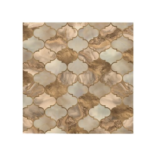 Moroccan trellis White marble and gold Wood Wall Art