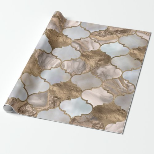 Moroccan trellis White marble and gold Wrapping Paper