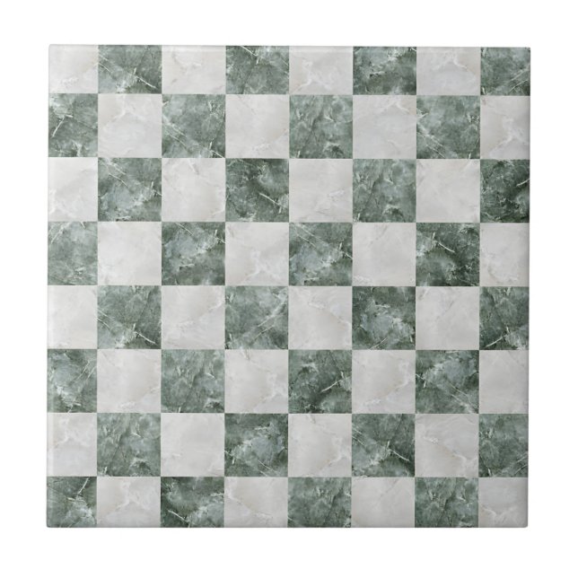 Moroccan trellis White marble and jade green Ceram Ceramic Tile (Front)