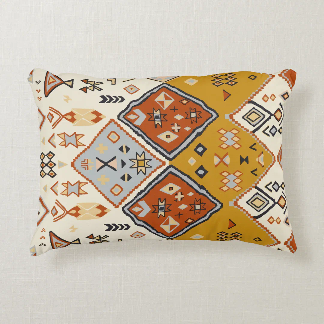 Moroccan Tribal Geometric Folk Art Pattern Accent Pillow