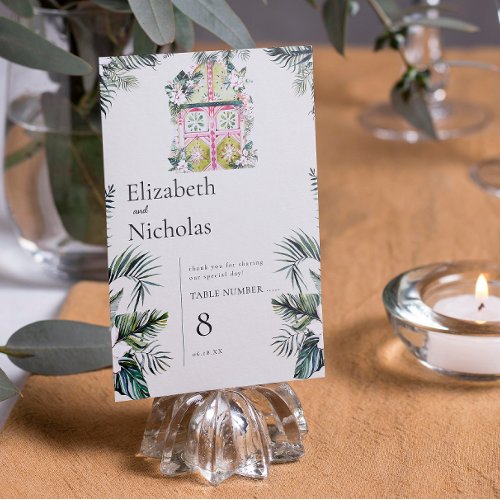Moroccan Tropical Floral  Wedding Table Number