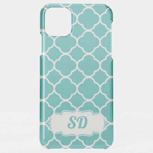 Moroccan Turquoise Quatrefoil Custom Monogram Uncommon iPhone Case (Back)