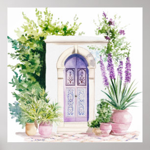 Moroccan Village Watercolor Boho Poster