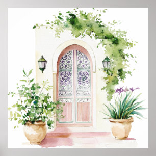 Moroccan Village Watercolor Boho Poster