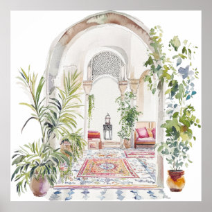 Moroccan Village Watercolor Boho Poster