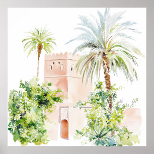 Moroccan Village Watercolor Boho Poster