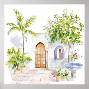 Moroccan Village Watercolor Boho Poster