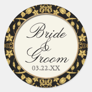 Moroccan Vine Floral Damask Glitter Formal Wedding Classic Round Sticker