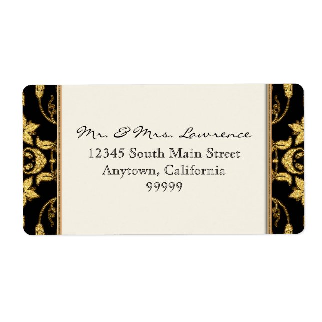 Moroccan Vine Floral Damask Glitter Formal Wedding Label (Front)