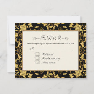 Moroccan Vine Floral Damask Glitter Formal Wedding RSVP Card