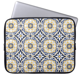 Moroccan vivid blue yellow intricate geometric laptop sleeve