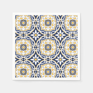 Moroccan vivid blue yellow intricate ornamental  napkins