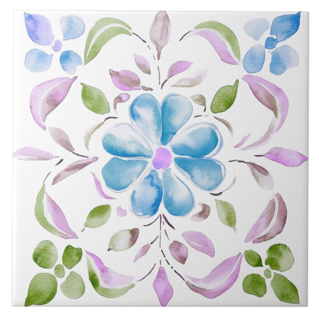  Moroccan Watercolor Boho Ceramic Tile (Front)