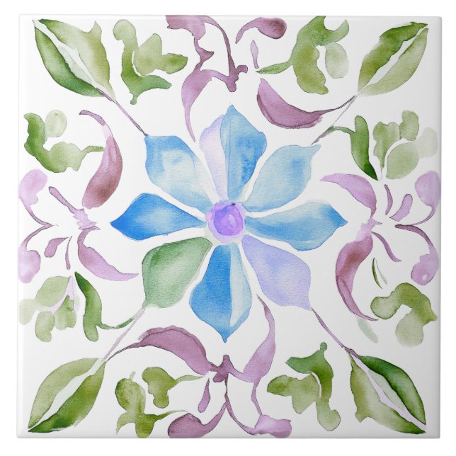  Moroccan Watercolor Boho Ceramic Tile (Front)