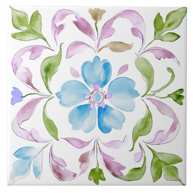 Moroccan Watercolor Boho Ceramic Tile (Front)