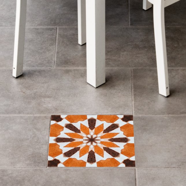 Moroccan Watercolor Orange Pattern  Floor Decals (Restaurant)