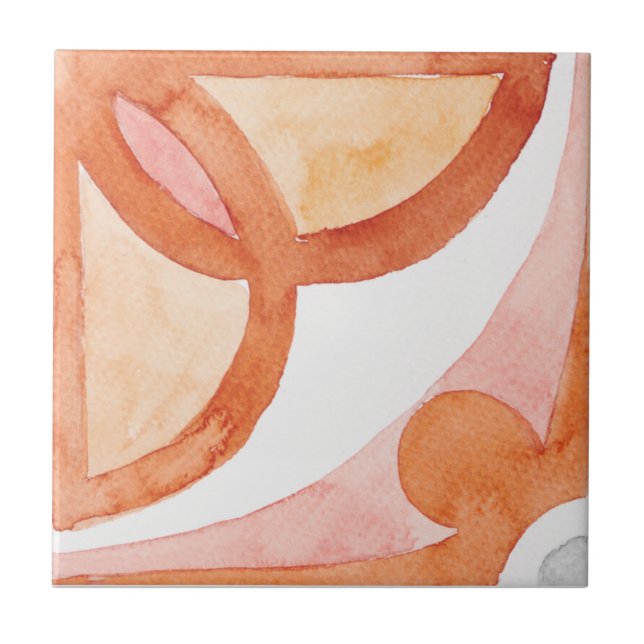 Moroccan watercolour orange grey floral  ceramic tile (Front)