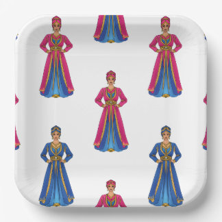 Moroccan Woman in Traditional Clothing Pattern Paper Plates