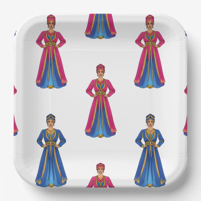 Moroccan Woman in Traditional Clothing Pattern Paper Plates (Front)