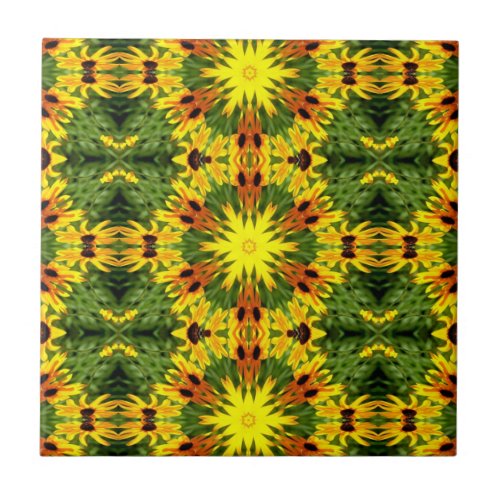 moroccan yellow flowers on green tile