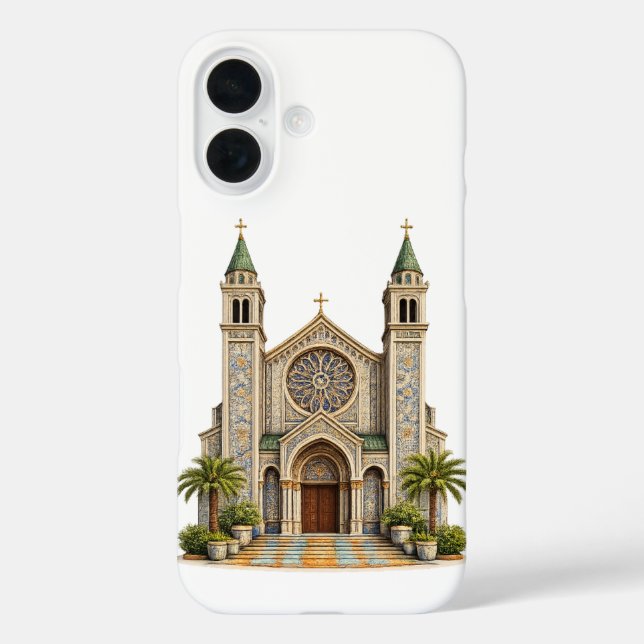 Moroccan Zellige Church iPhone 16 Case Elegant Arc (Back)