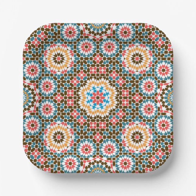 Moroccan Zellige style pattern Paper Plates (Front)