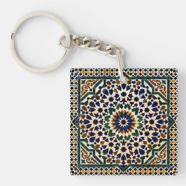 Moroccan Zellige Tile Pattern Square Keychain | Is (Front)