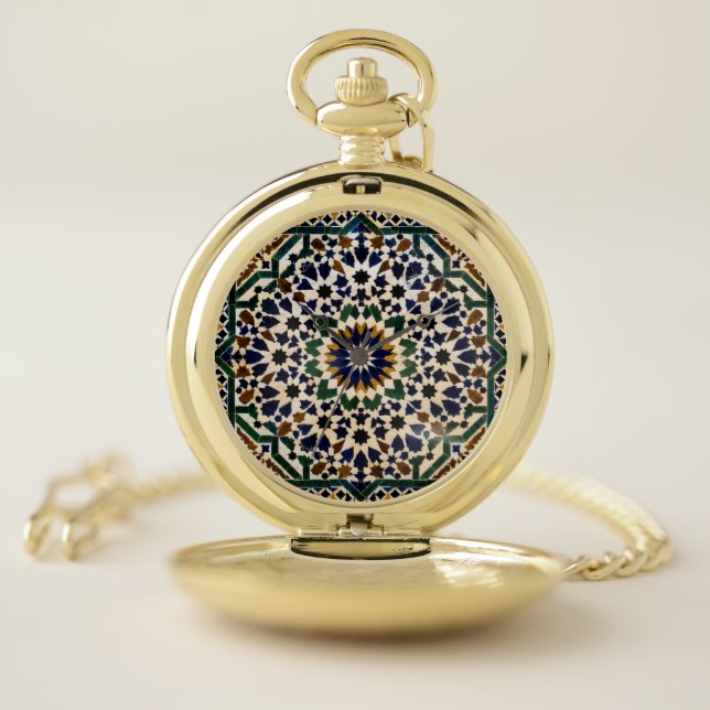 Moroccan Zellige Tile Pattern Square Keychain | Is Pocket Watch (Inside)