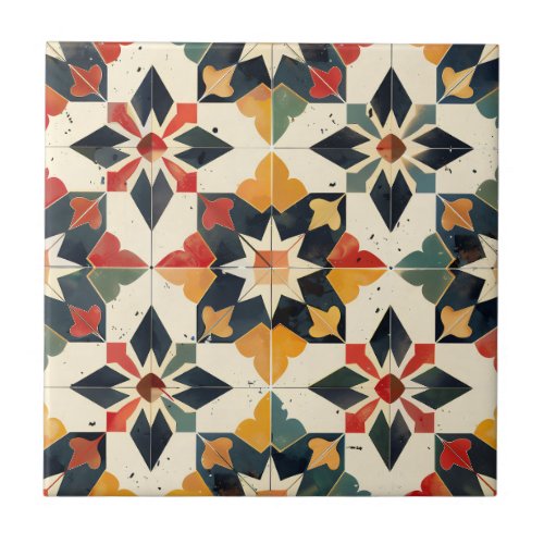 Moroccan Zellij Red Yellow and Green Ceramic Tile