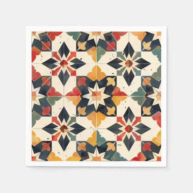 Moroccan Zellij Red Yellow and Green Napkins (Front)