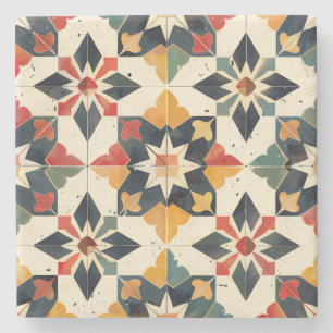 Moroccan Zellij Red Yellow and Green Stone Coaster