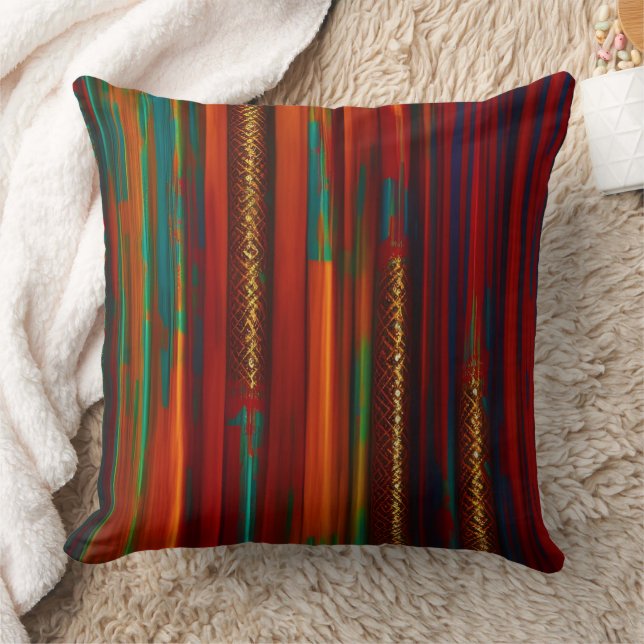 Moroccanrustic gold red orange blue green stripe  throw pillow (Blanket)