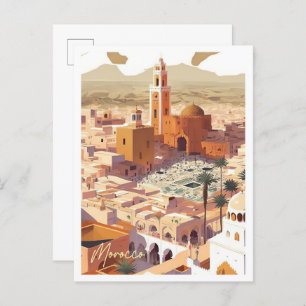 Morocco Africa Art Vintage Travel Illustration Postcard