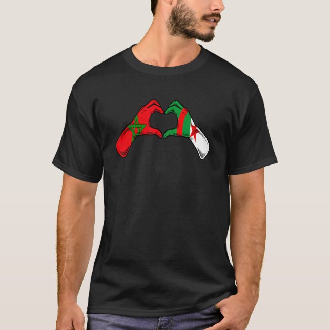 Morocco Algeria Flag - Moroccan Algerian Heart T-Shirt (Front)