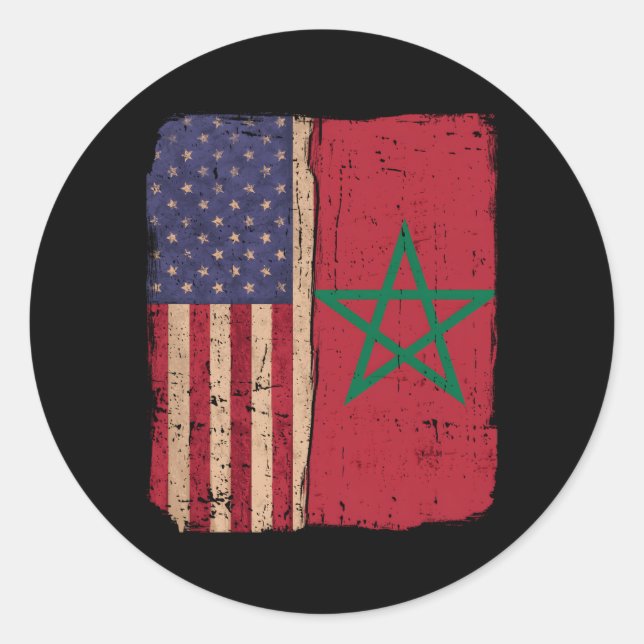 Morocco And America Usa Flag Roots Half Moroccan A Classic Round Sticker (Front)