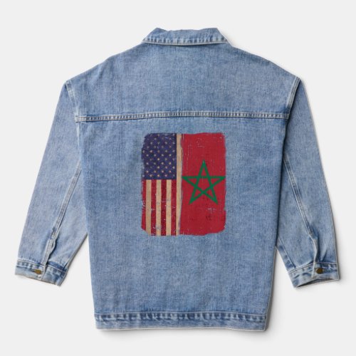 Morocco And America Usa Flag Roots Half Moroccan A Denim Jacket