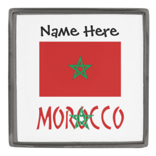 Morocco and Moroccan Flag with Your Name Gunmetal Finish Lapel Pin