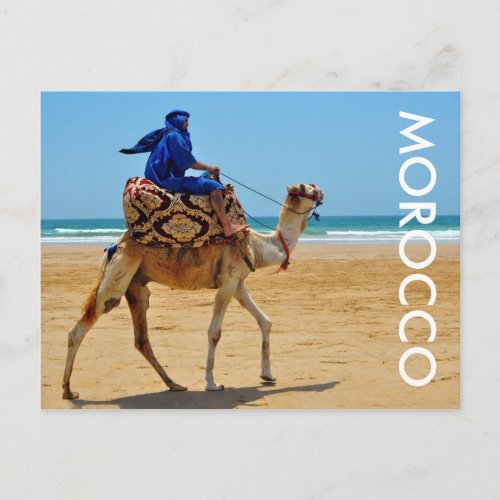 morocco arab ride camel seaside beach postcard