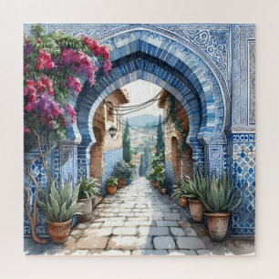 Morocco Blue Tiles Arch Birthay Wedding Gift Jigsaw Puzzle