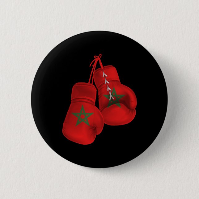 Morocco Boxing Gloves Flag Pride Moroccan Boxing  Button (Front)