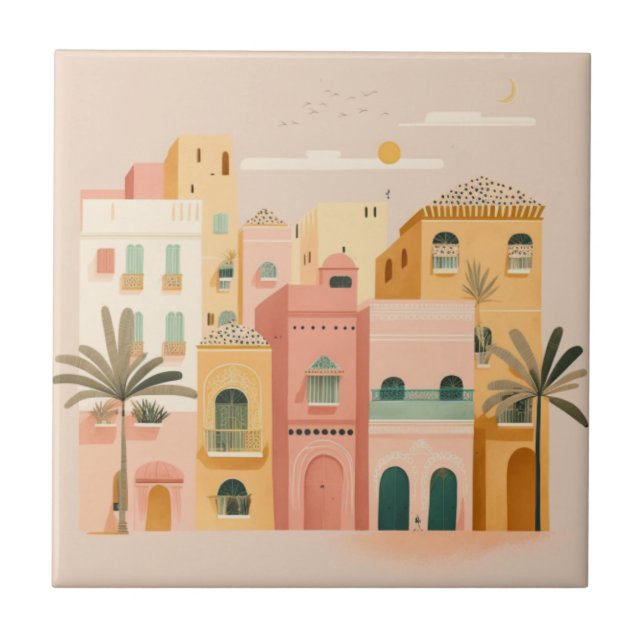 Morocco city ceramic tile (Front)