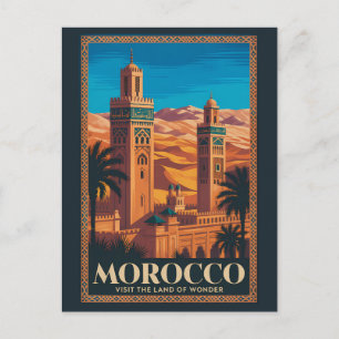 Morocco Desert Illustration Travel Art Vintage Postcard