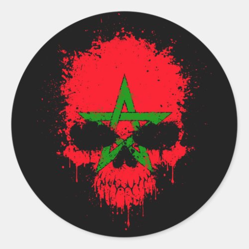 Morocco Dripping Splatter Skull Classic Round Sticker