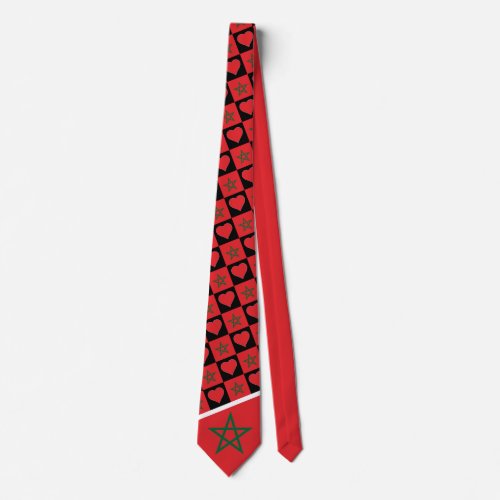 Morocco Flag and Heart Pattern Moroccan Pride Neck Tie