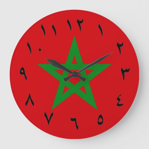 Morocco Flag Arabic Numbers Large Clock